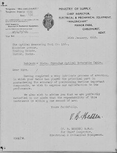 Letter from Ministry of Supply 1948
